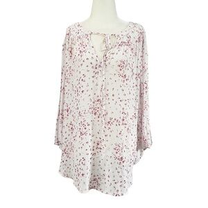 Torrid Tunic Chiffon Drawstring Tie Hi-Low 3/4 Sleeve Curved Hem Size 2.